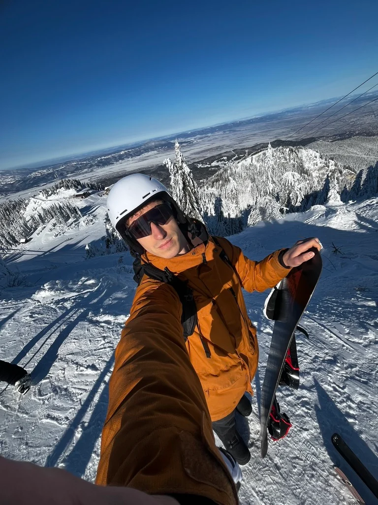 Snowboarding in the mountains