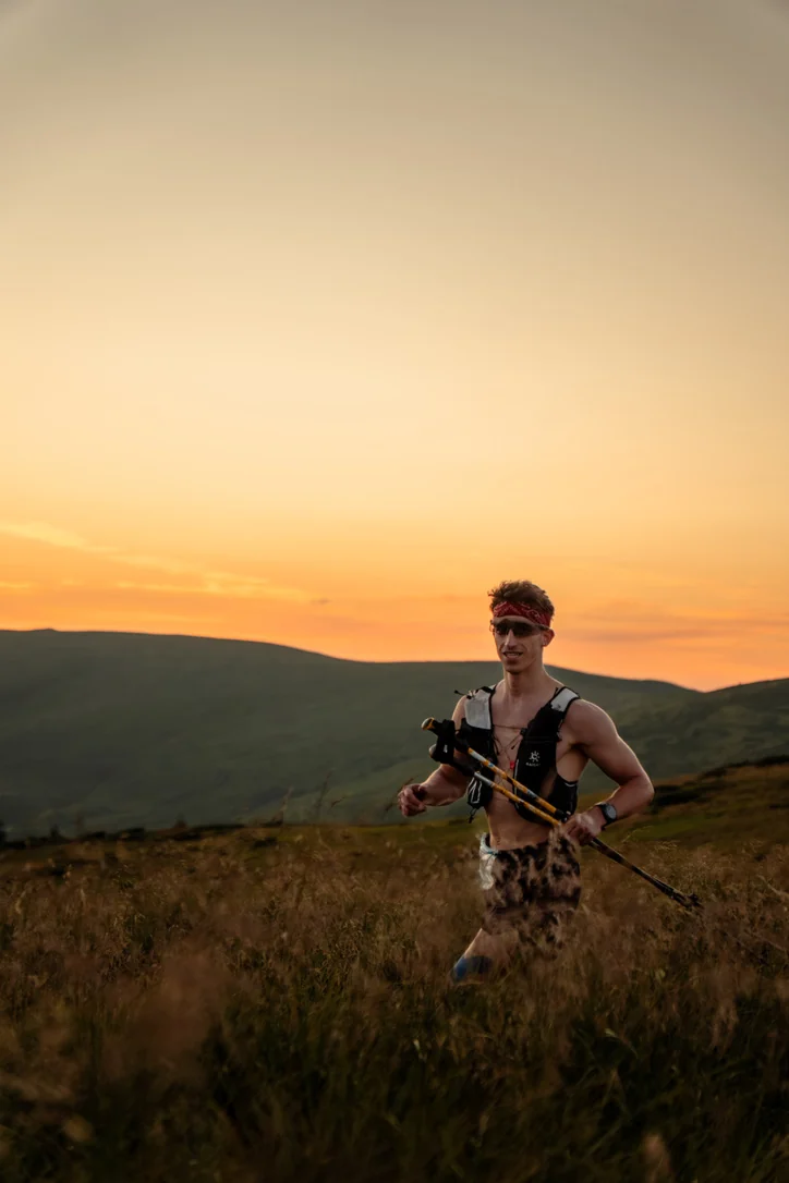 Trail running at sunset
