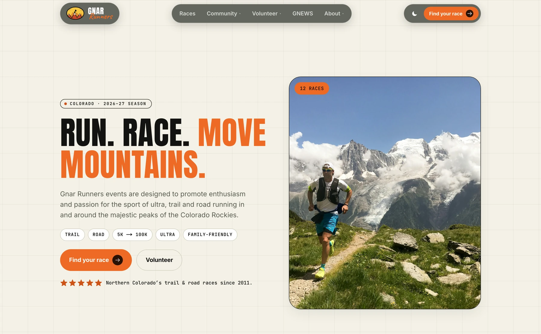 Gnar Runners trail and road race website