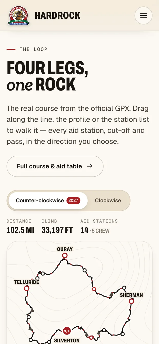 The loop — Hardrock 100 on mobile