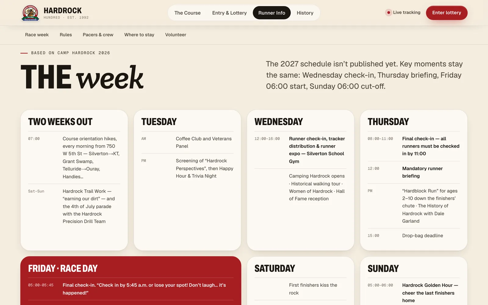 Race week schedule — Hardrock 100
