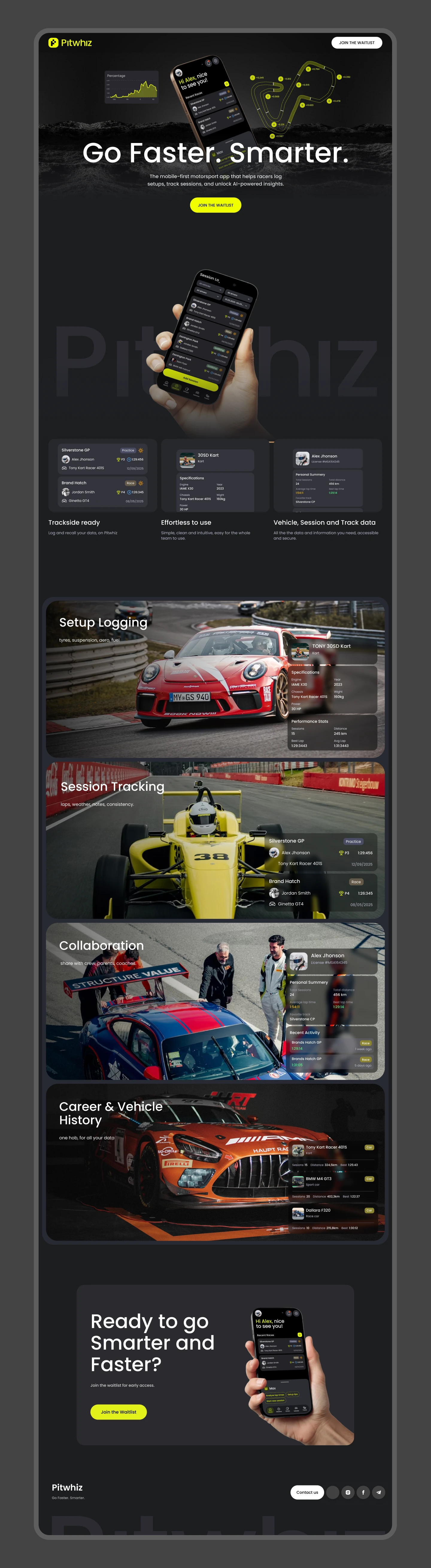 Pitwhiz landing — full desktop page