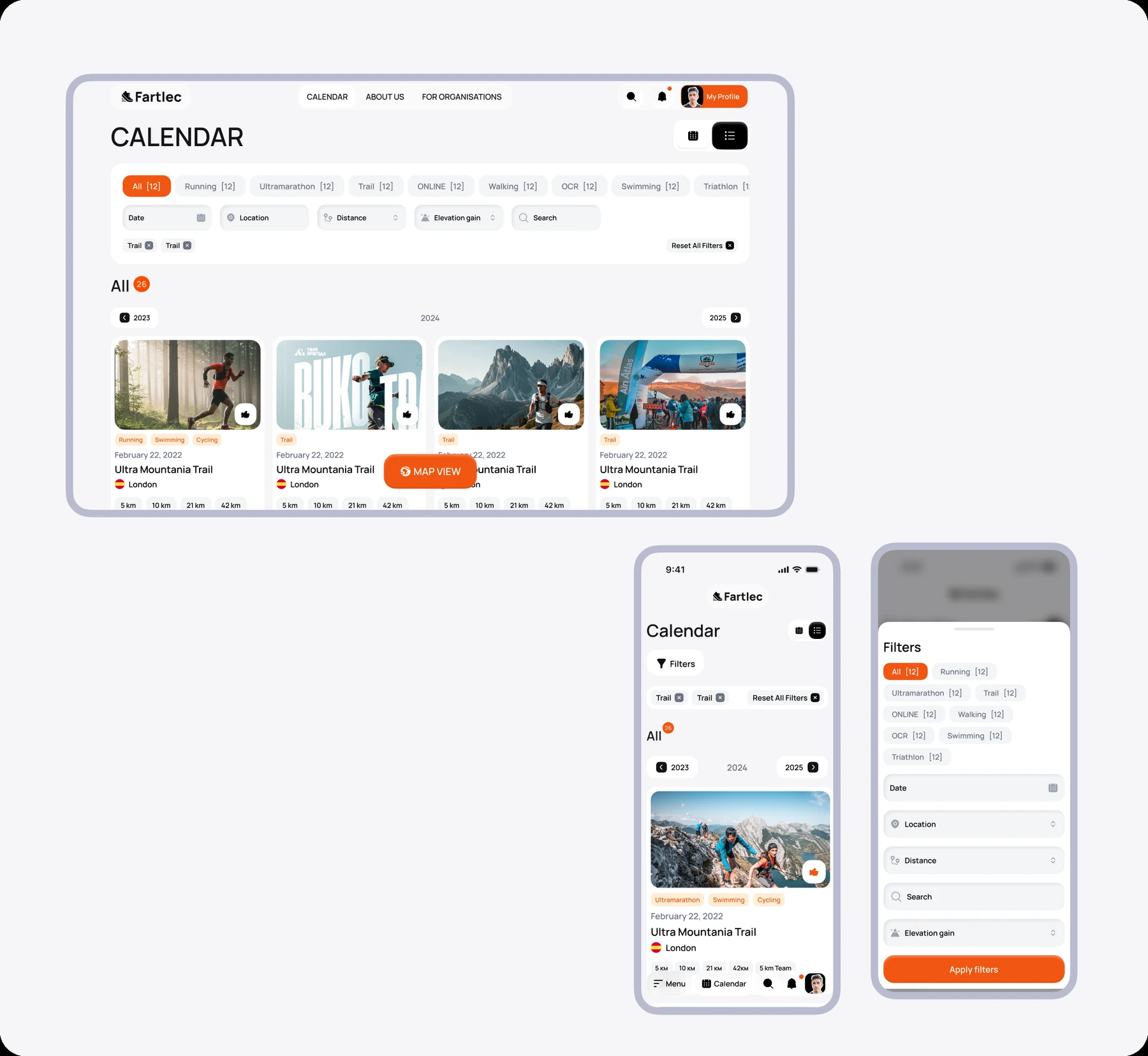 Events calendar with filters