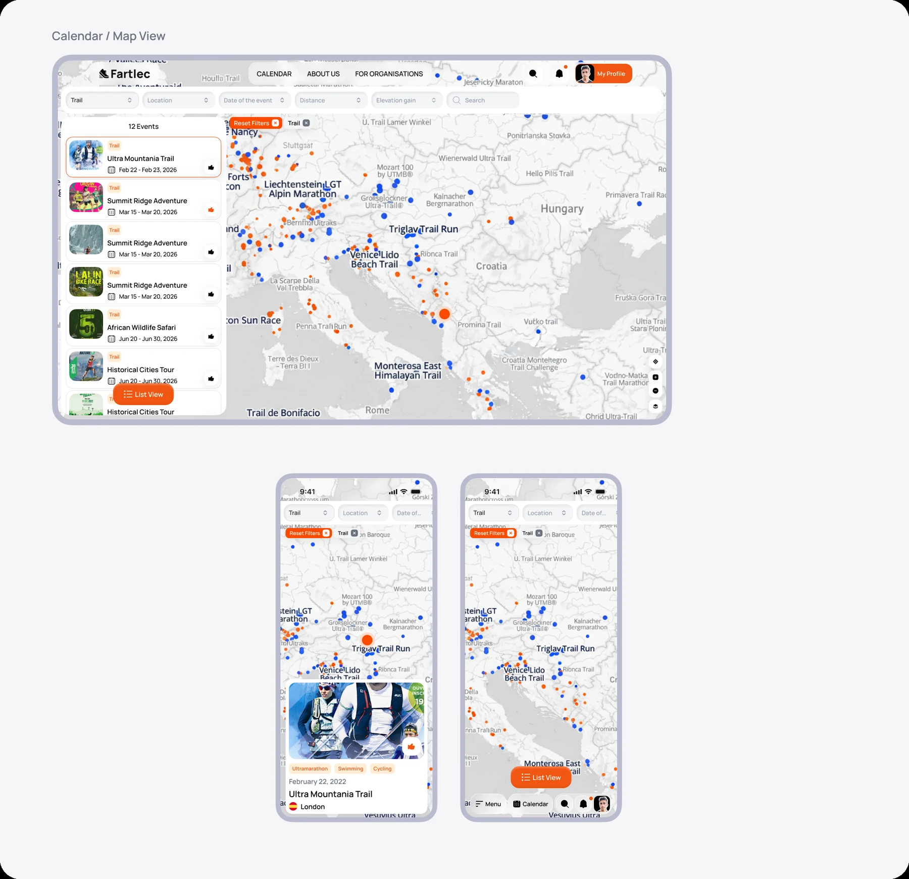 Map view of events