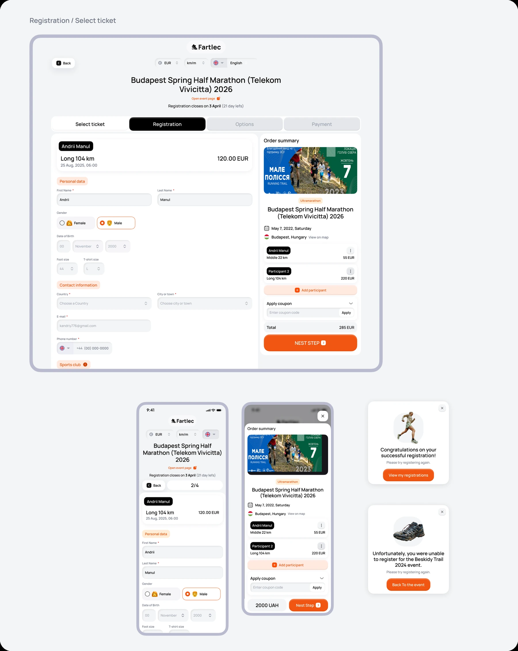 Registration checkout