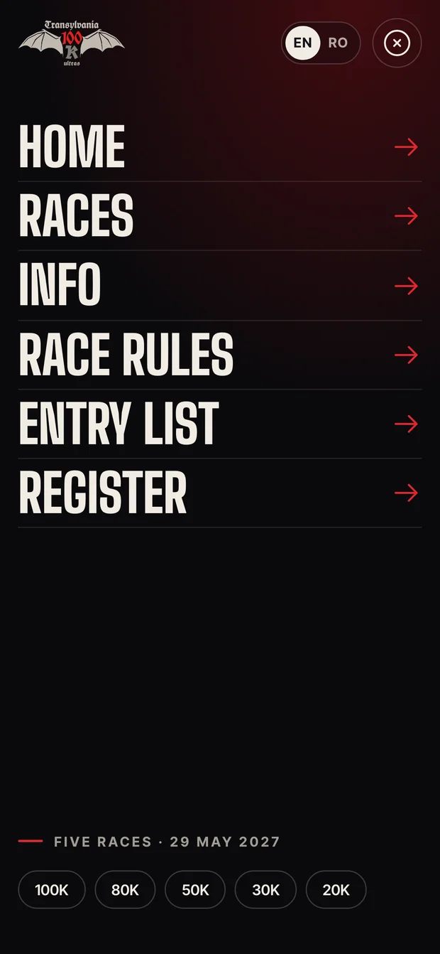 Menu — Transylvania 100 on mobile