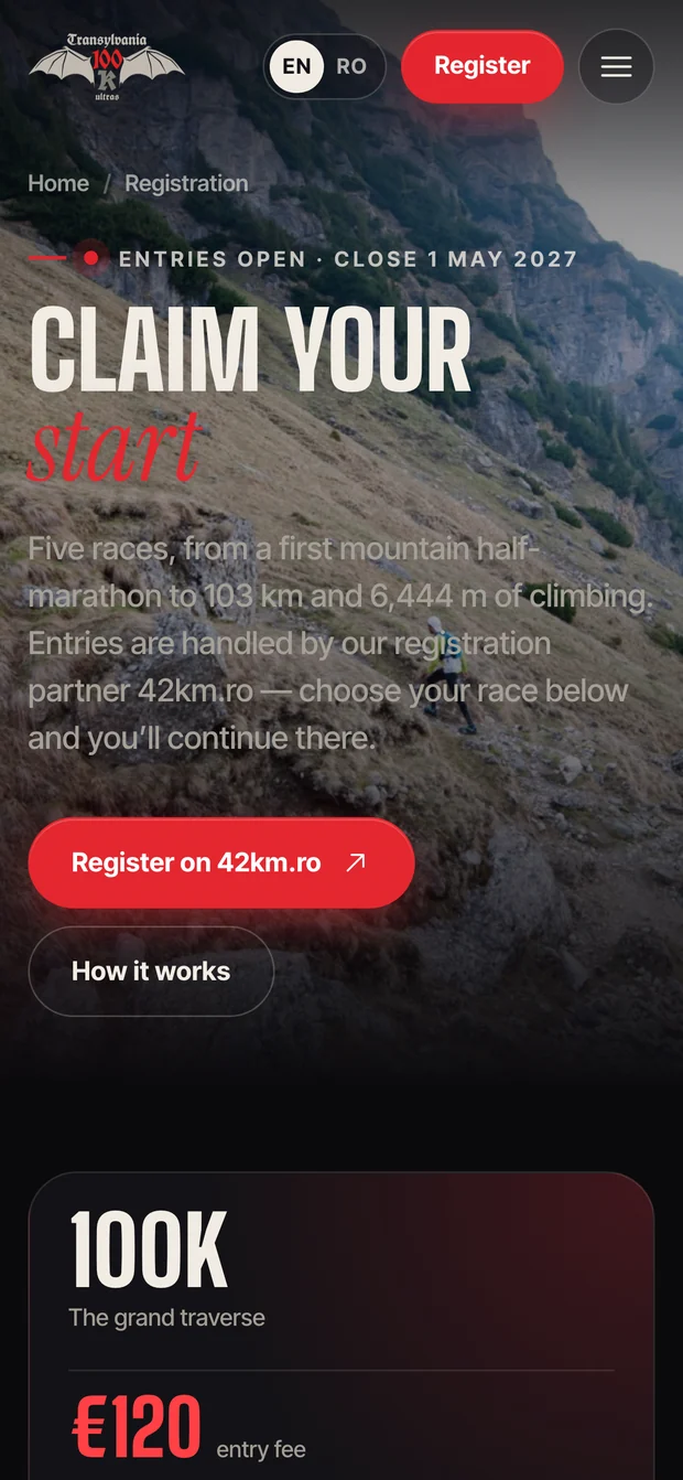 Registration — Transylvania 100 on mobile