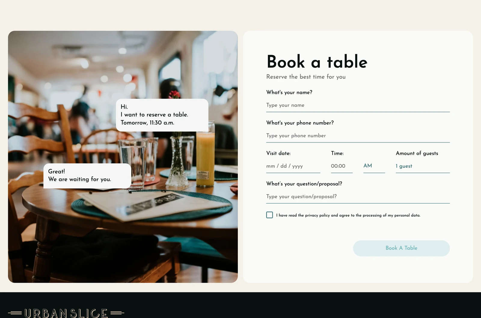 Table booking form