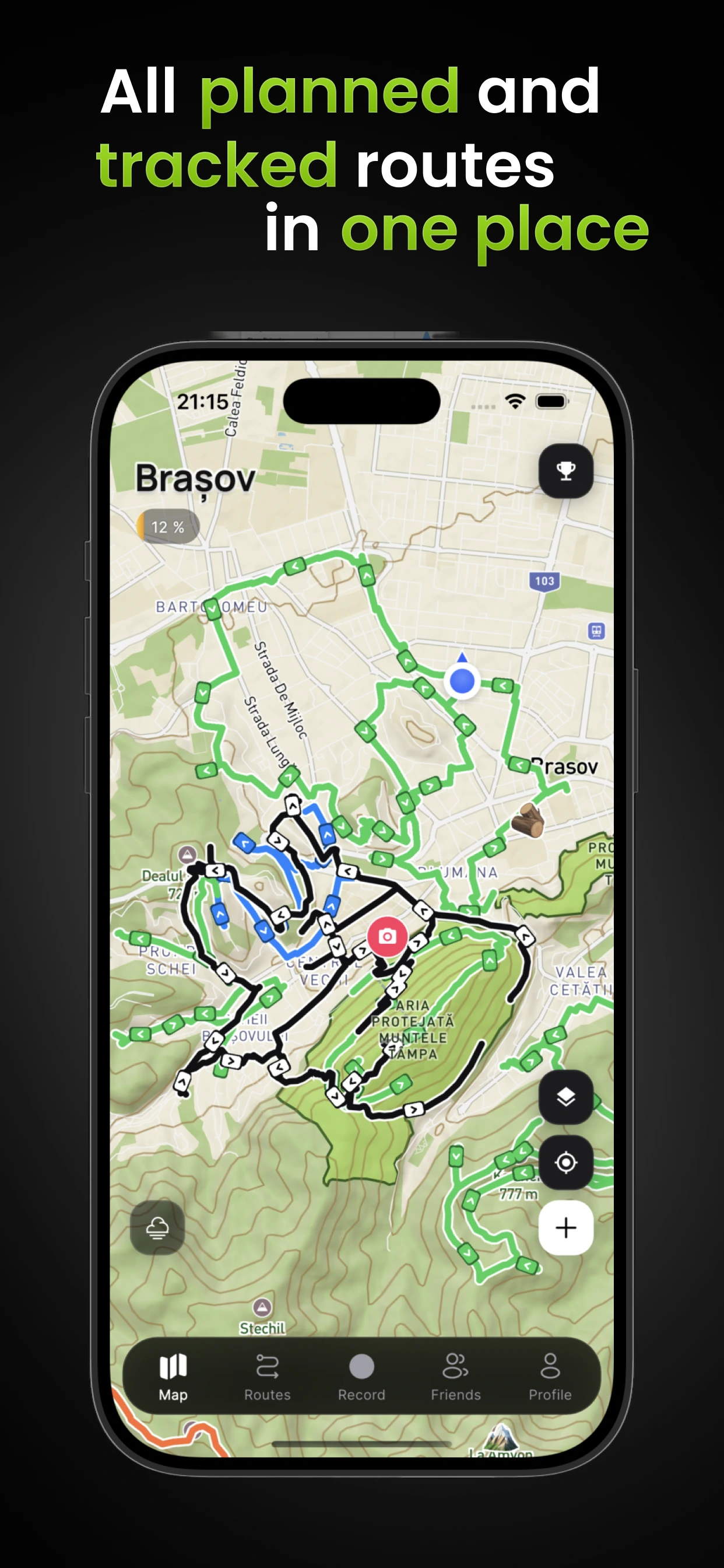 Planned and tracked routes
