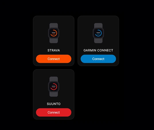 Strava, Garmin Connect and Suunto integrations